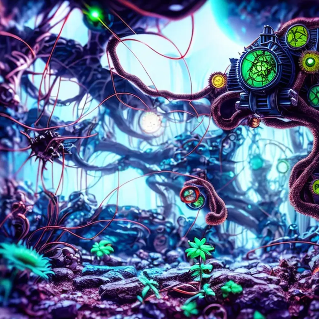 Prompt: trolling sci-fi community, super crispy detailed picture, middle close up shot, contrast bright cinematic light, biopunk flora, steampunk fauna, superrealizm