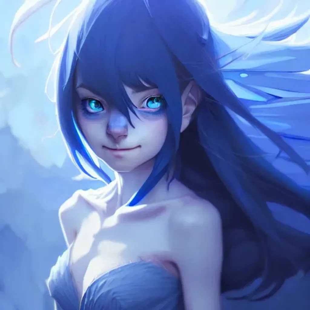 Prompt: cute Female goblin with blue Skin, dreamy eyes, beautiful intricate hair, symmetrical, anime wide eyes, cold lighting, detailed face, by makoto shinkai, stanley artgerm lau, wlop, rossdraws, concept art, digital painting, looking into camera, pointy ears