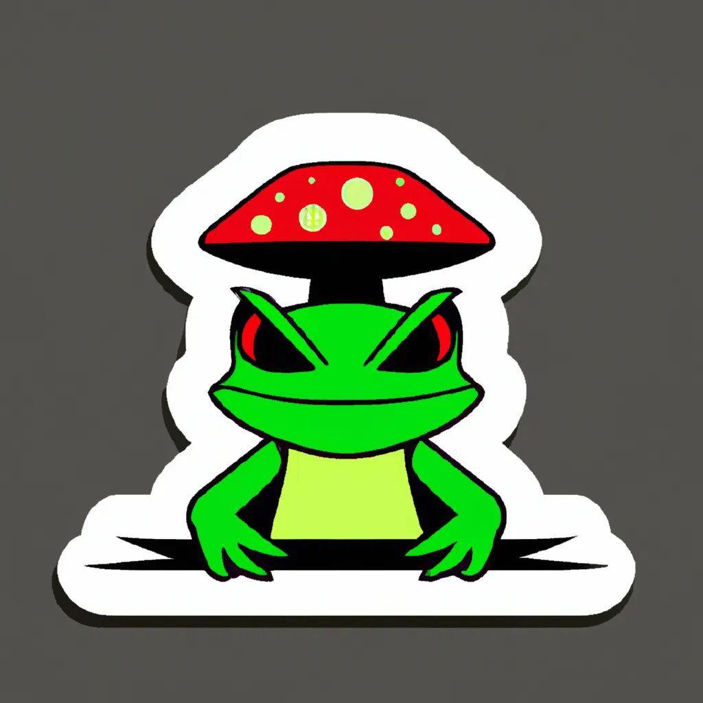 Prompt: Frog with mushroom hat. sticker. clean sharp lines, professional design,illustration 