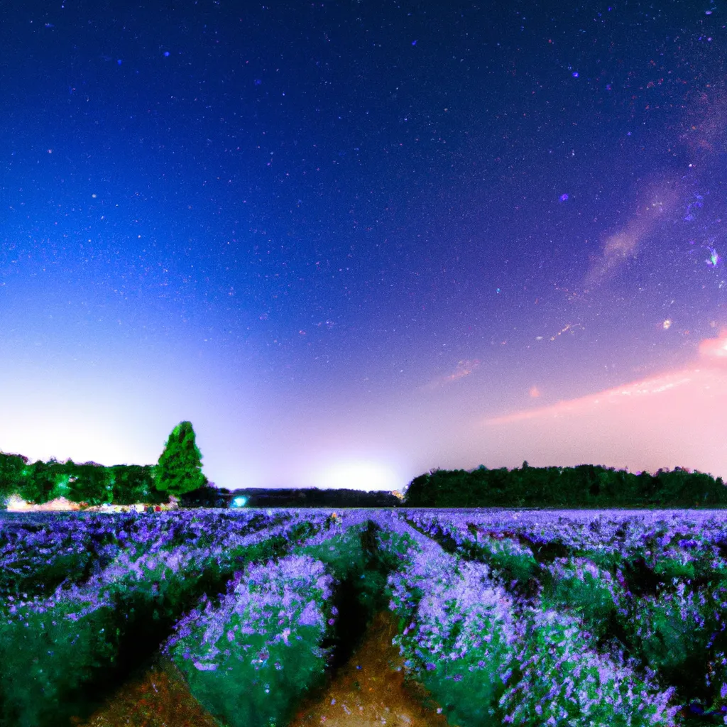 Prompt: night starry sky and lavender gardens

