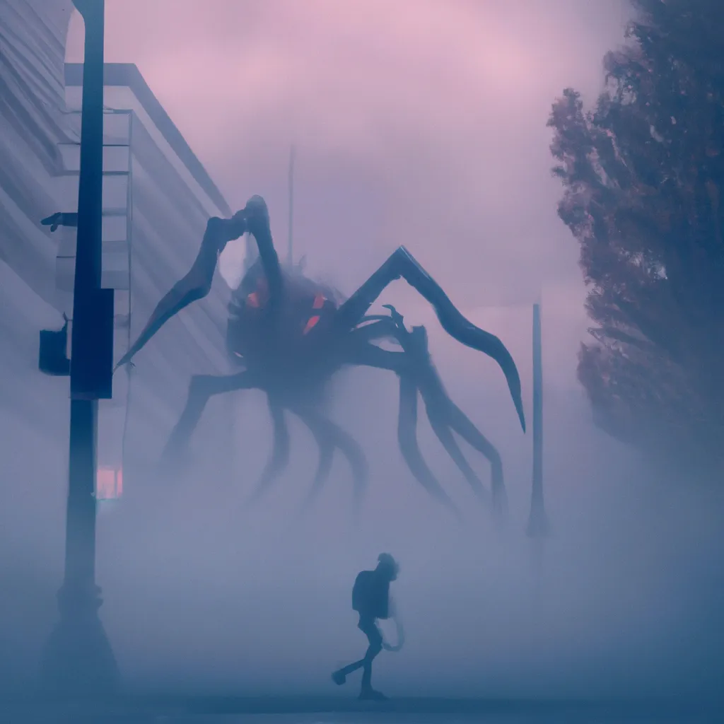 Prompt: a demogorgon walking through a misty city street. amazing quality.  HD intricate details.