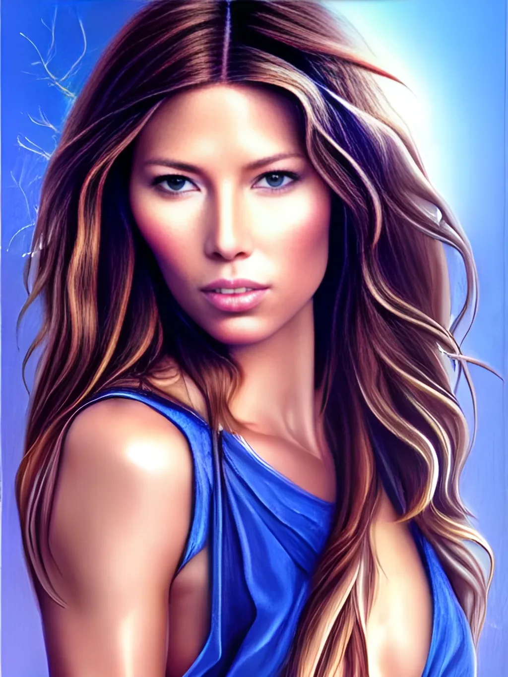 Prompt: pencil full body portrait of Jessica Biel, detailed gorgeous face, elegant, sensual pose, muscular, illustration, highly detailed, soft lightning, by Victoria Francés, by Anne Stokes