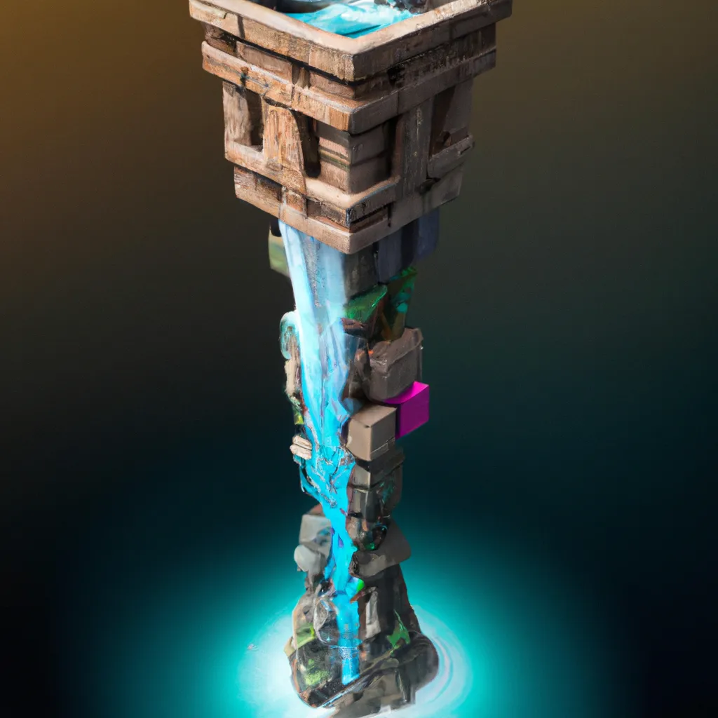 Prompt: isometric tower, universe inside tower, photorealistic, 8k, cinematic photography, mini waterfall on the sides