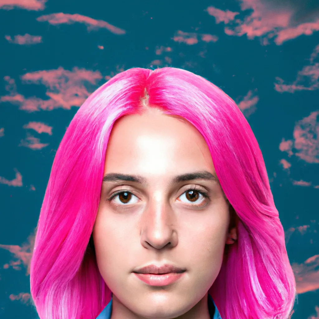 Prompt: a portrait of a young adult woman with real pink hair at the end of the universe, by Wes Anderson
