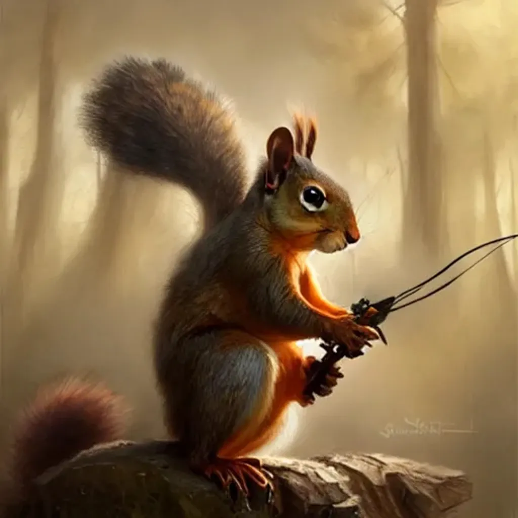 Prompt: a squirrel archer, Justin Gerard and Greg Rutkowski, realistic painting, Digital art, very detailed, High definition, trending on Artstation