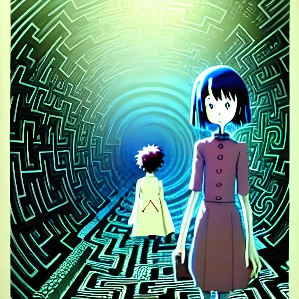 Prompt: Lain, anime. Ultra realistic hyper realistic octane render digital airbrush Studio ghibli poster of a smart and happy middle aged artificial intelligence artist woman walking trough a Circuit board labyrinth maze garden in the style of Coraline and Corpse Bride and Don't Starve. 

Multidimensional dreamy poetic emotional illusion by Sho Murase, Anna Dittmann, Bernie Wrightson, Tom Bagshaw and tim Burton. slightly inspired by eyvind earle and Alice in wonderland. 

Programming code. Network. Neural network. Technology. Easel. Paint. Space, friendship, blessings,  strength, stars, Constellations. Druid. Lillies. Trees. Soft digital. Symmetry.  Symmetrical. Balanced. 