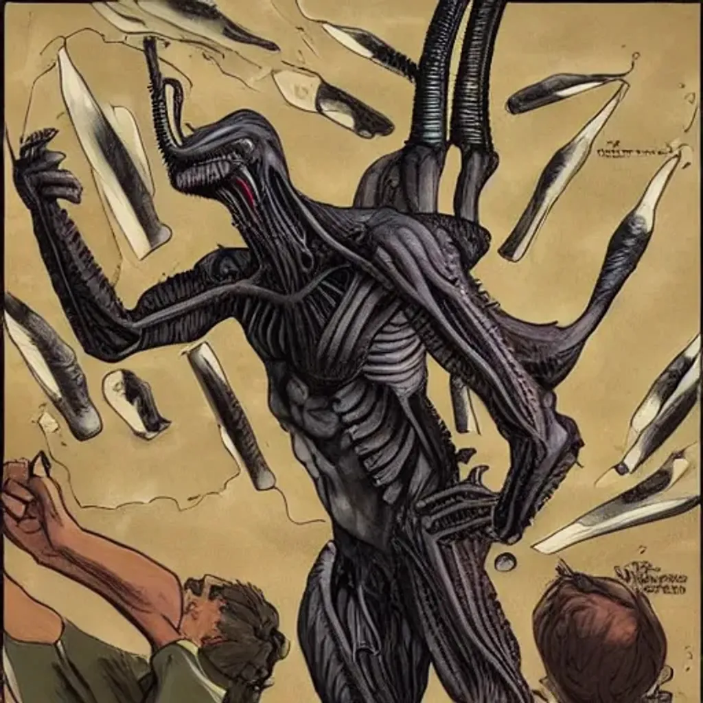 Prompt: Xenomorph eating a human head