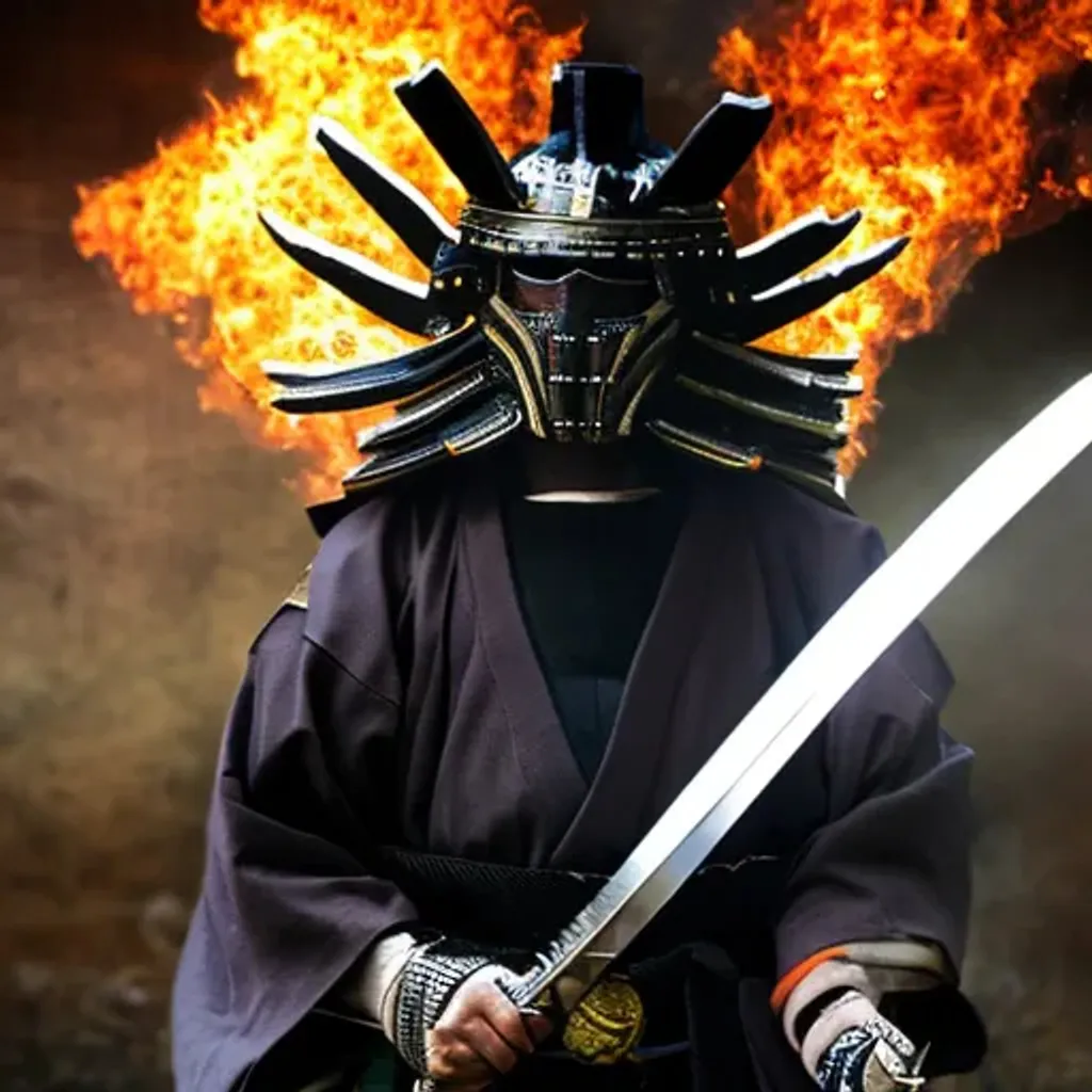 Prompt: samurai with flaming sword