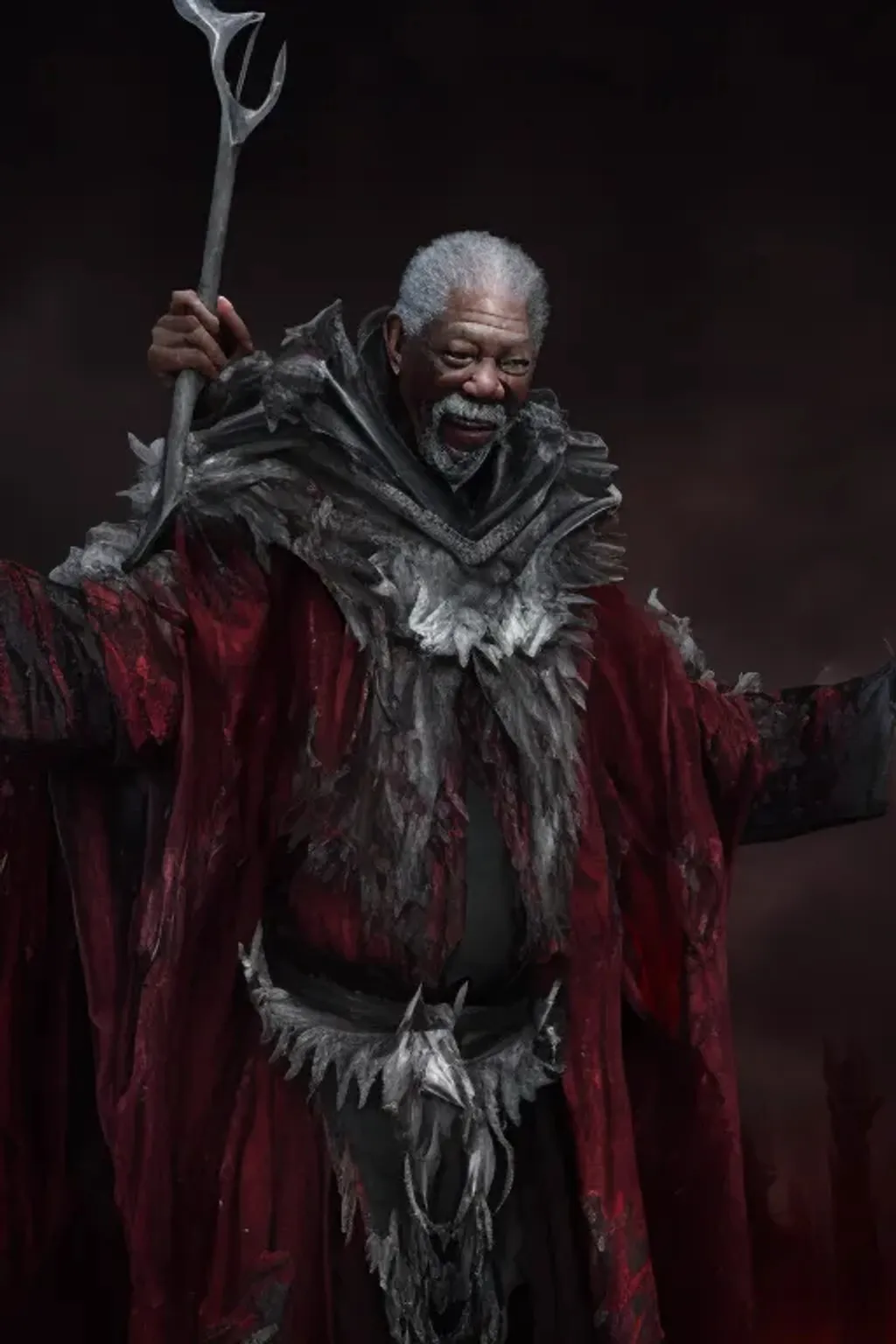 Prompt: Morgan Freeman as a dark Necromancer wielding Blood Magic, Necromancy , 4K, 8K, High Resolution