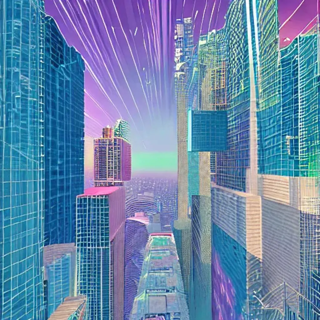 Prompt: city vaporwave realistic 3D low angle shot collage
