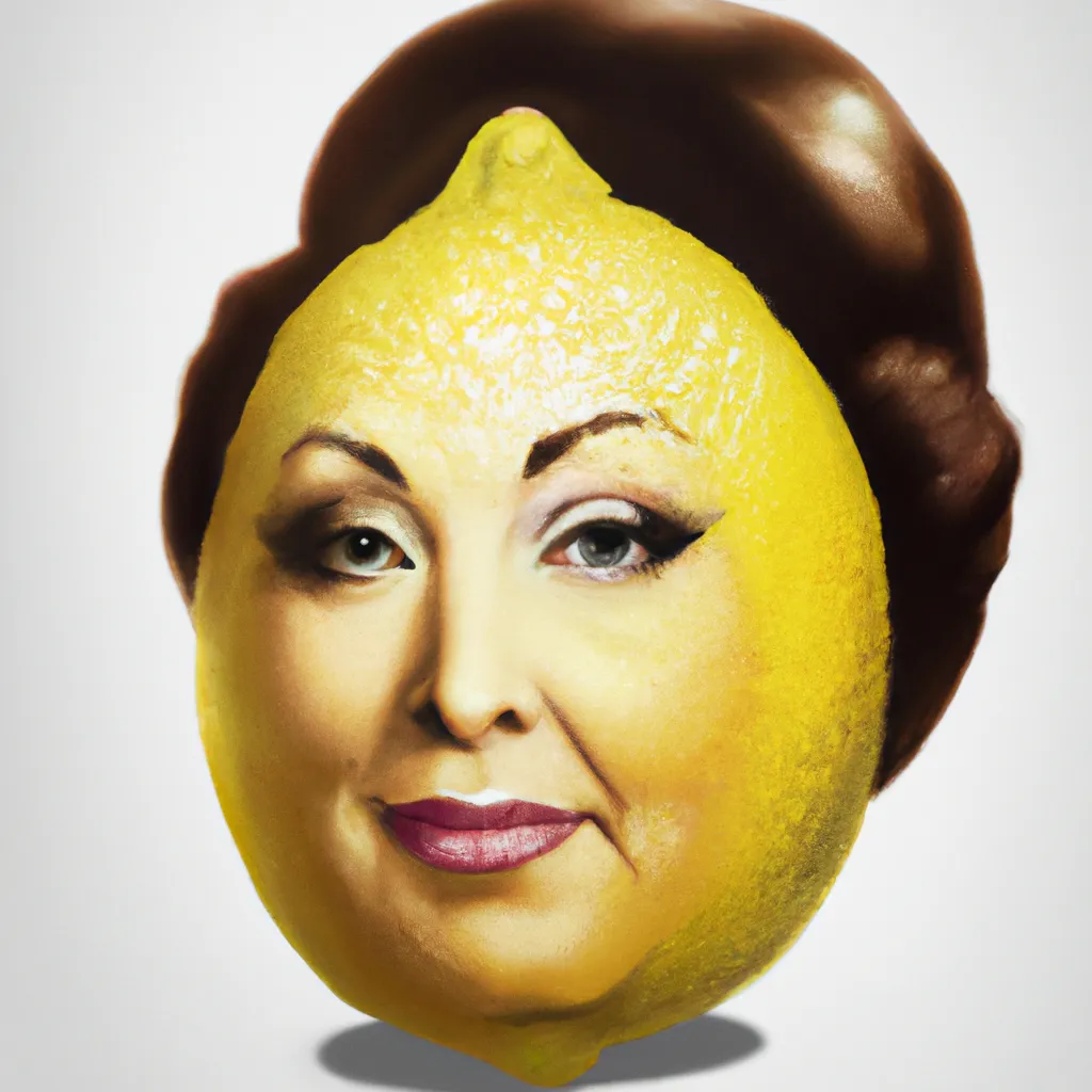 Prompt: Elizabeth Taylor's photo-realistic yellow head and face as a photo-realistic Lemon
