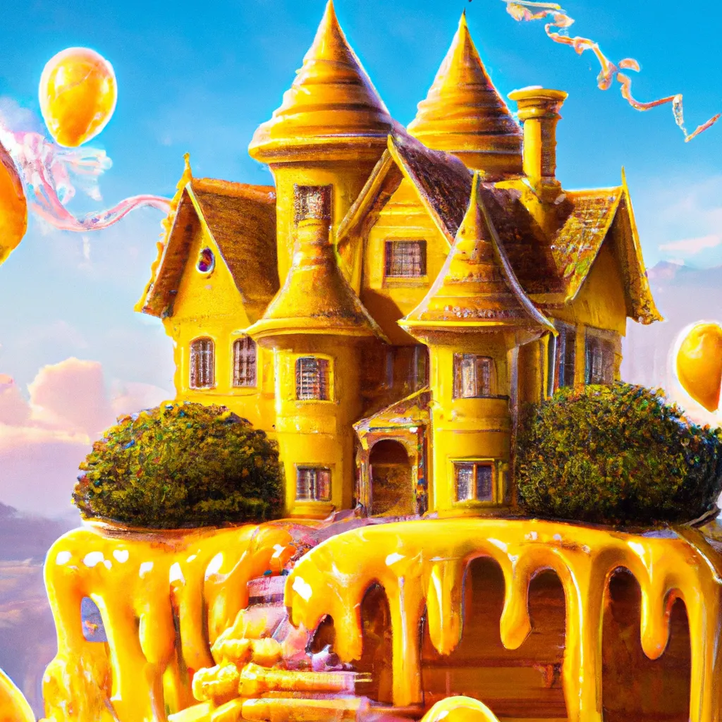 Prompt: Real size luxury mansion made out of yellow jelly, realistic digital painting trending on ArtStation