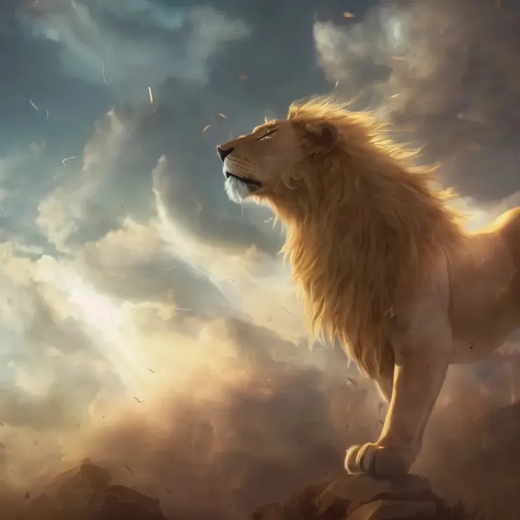 Narnia Aslan under cloudy skies HD wallpaper