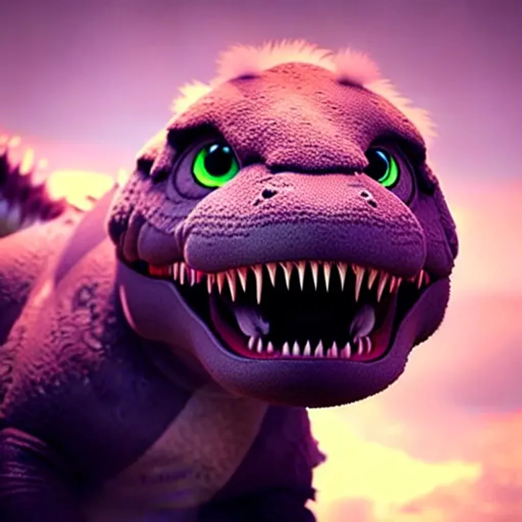 Prompt: 3d fluffy T-rex, closeup cute and adorable, cute big circular reflective eyes, long fuzzy fur, Pixar render, unreal engine cinematic smooth, intricate detail, cinematic