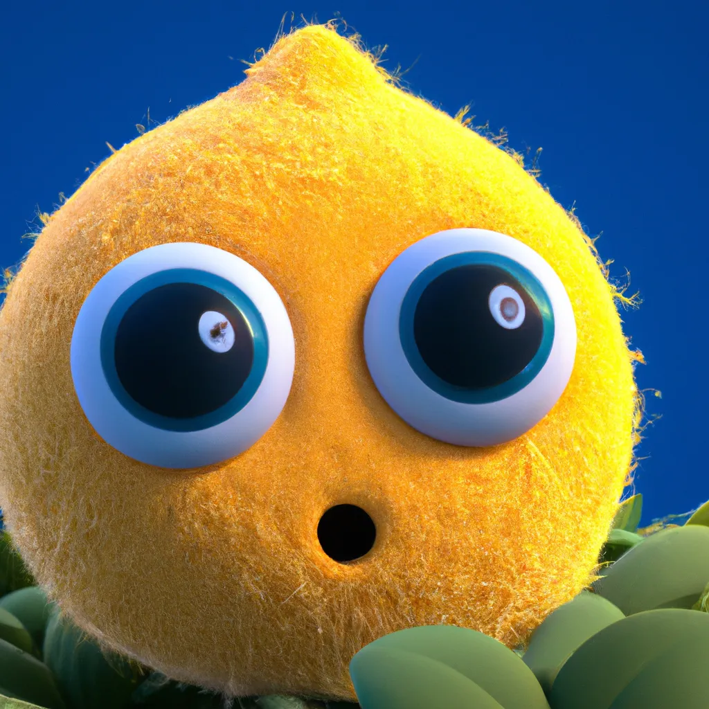 Prompt: cutest extra fluffy 3d Lemon creature on earth with large eyes, Soft and poofy. Unreal engine. Cinema 4d. Cinematic. Pixar