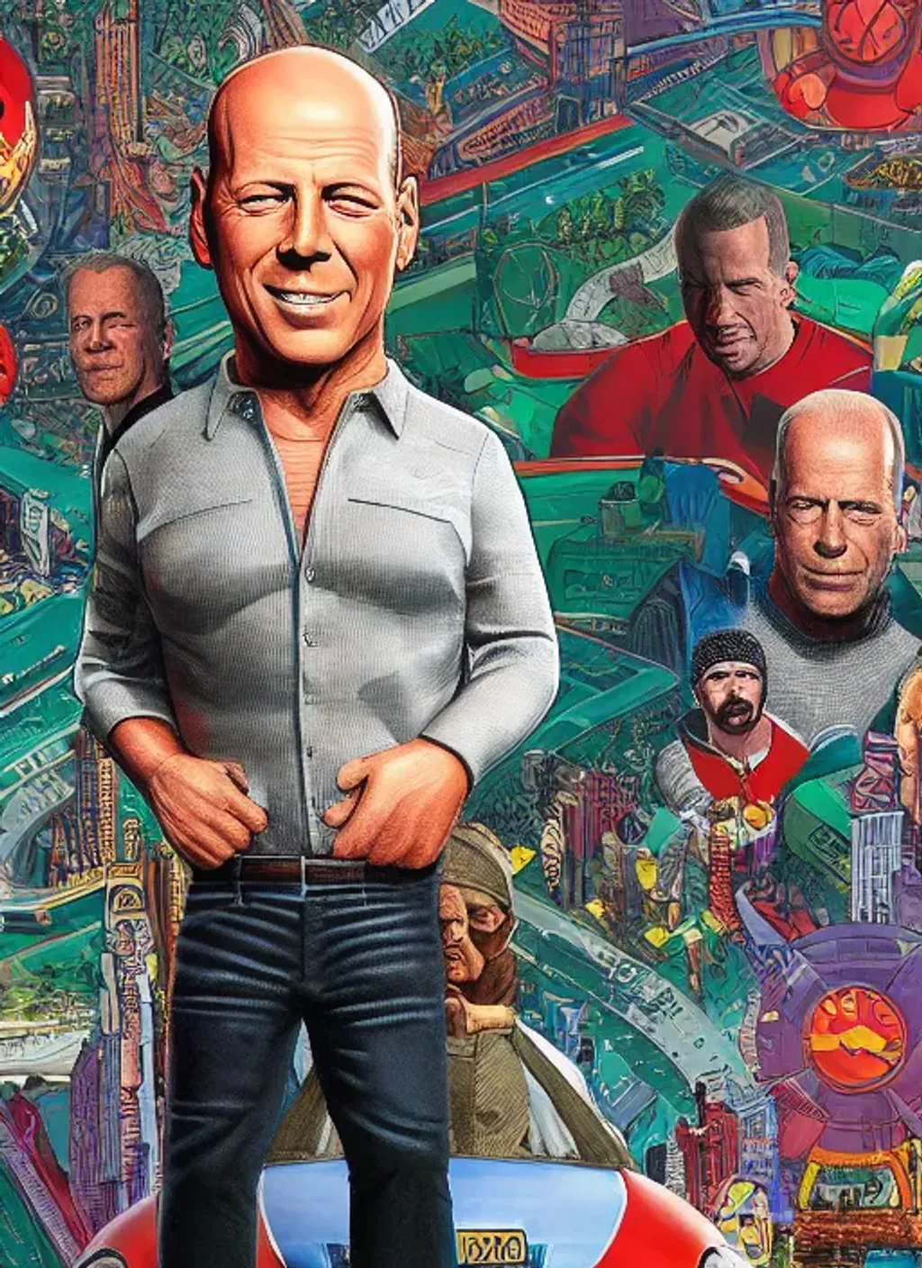 Prompt: ((((((((((((bobblehead)))))))))))))Bruce Willis((((((((((((bobblehead))))))))))))) ,big smile, comic style big head small body, intricate, vivid color, highly detailed,  cinematic, digital art, sharp focus, trending on art station, 