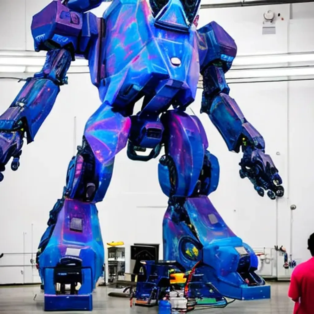 a giant mech that is galaxycolored standing in a bi... OpenArt