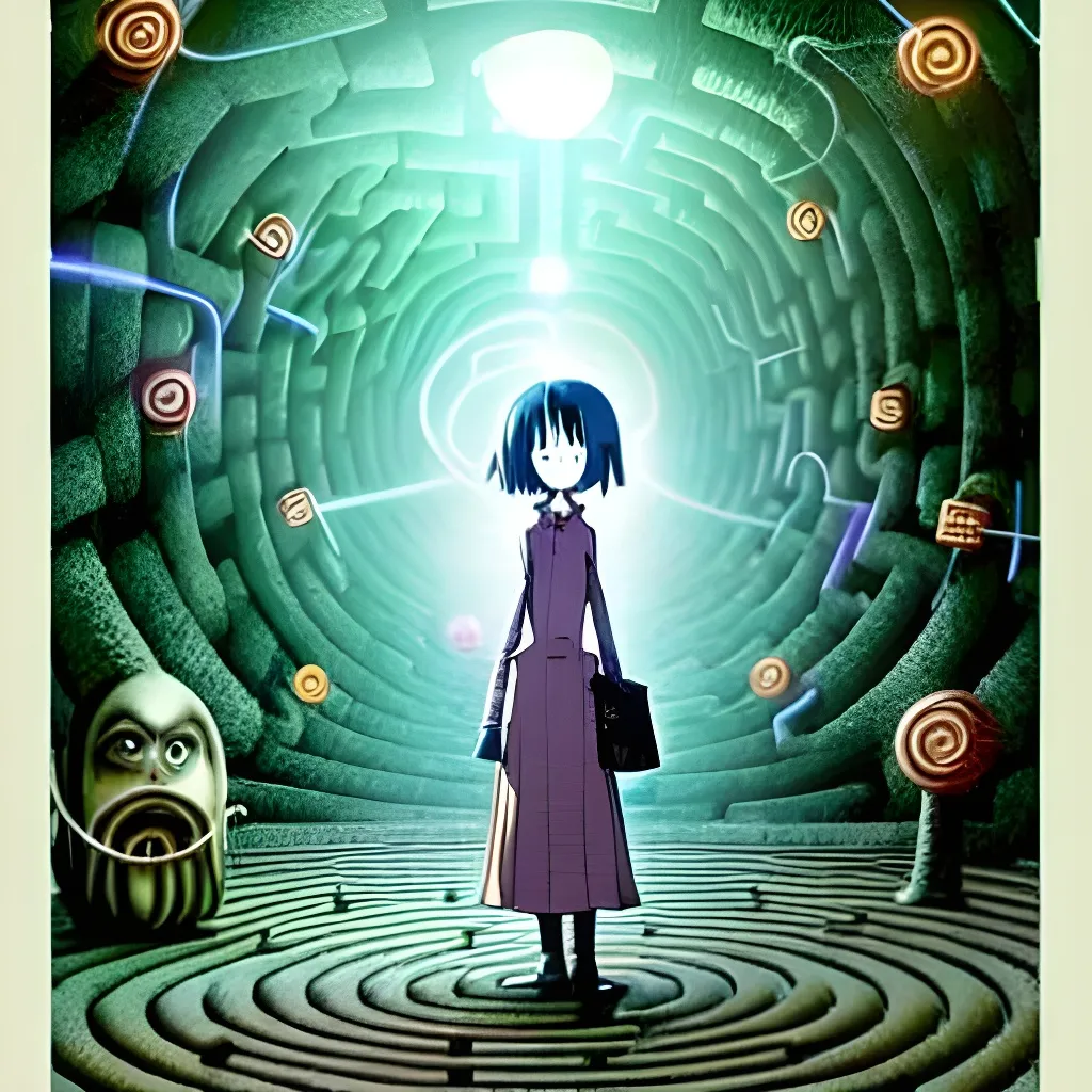 Prompt: Lain, anime. Ultra realistic hyper realistic octane render digital airbrush Studio ghibli poster of a smart and happy middle aged artificial intelligence artist woman walking trough a Circuit board labyrinth maze garden in the style of Coraline and Corpse Bride and Don't Starve. 

Multidimensional dreamy poetic emotional illusion by Sho Murase, Anna Dittmann, Bernie Wrightson, Tom Bagshaw and tim Burton. slightly inspired by eyvind earle and Alice in wonderland. 

Programming code. Network. Neural network. Technology. Easel. Paint. Space, friendship, blessings,  strength, stars, Constellations. Druid. Lillies. Trees. Soft digital. Symmetry.  Symmetrical. Balanced. 