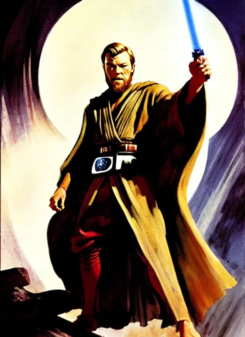 Prompt: Obi-Wan Kenobi by Frank Frazetta