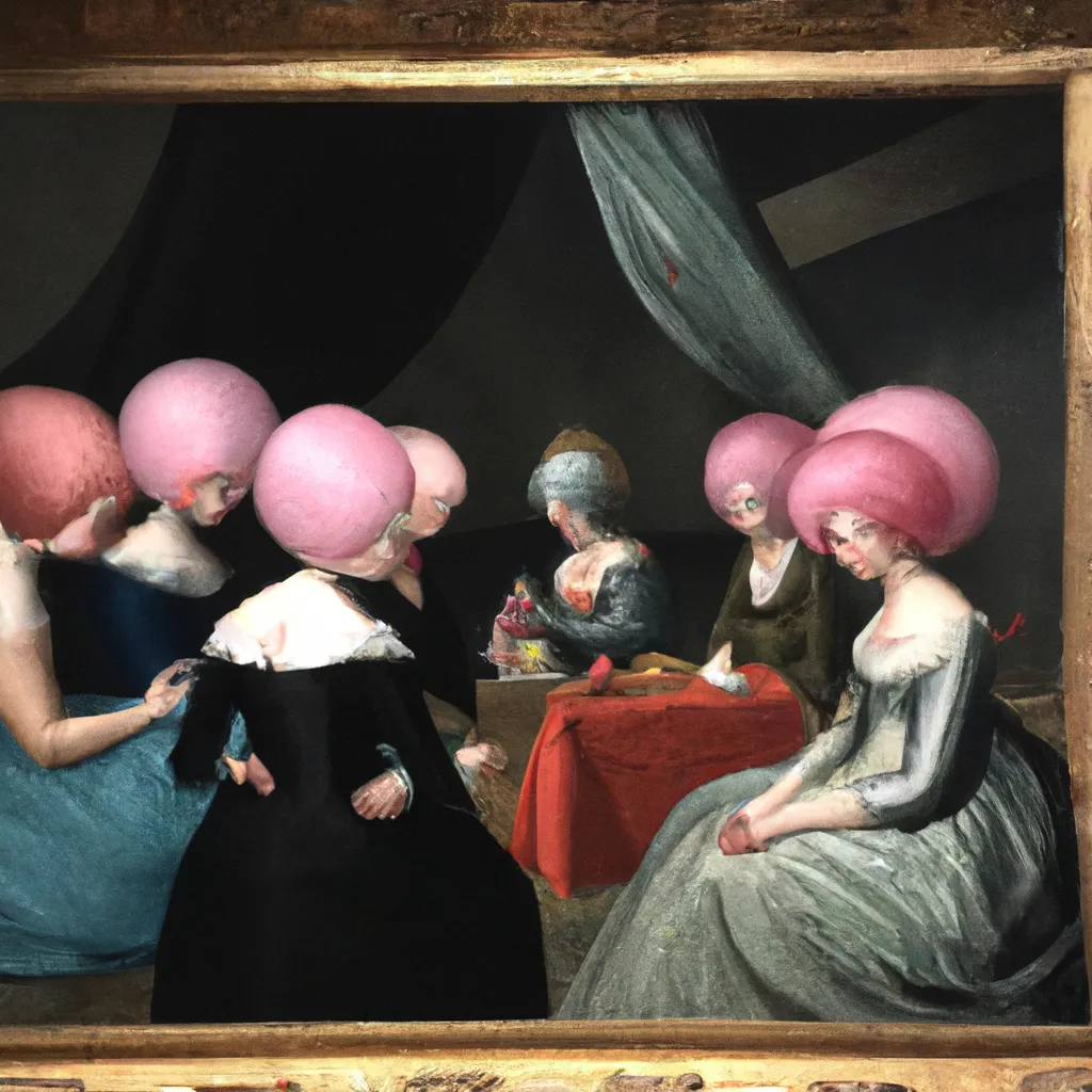 Prompt: Las meninas with pink hair by Velázquez