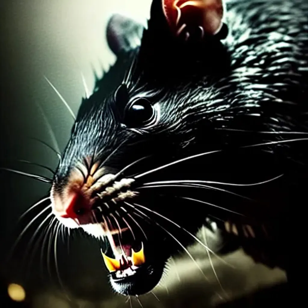 Create an image of rats fleeing from a menacing and carnivorous