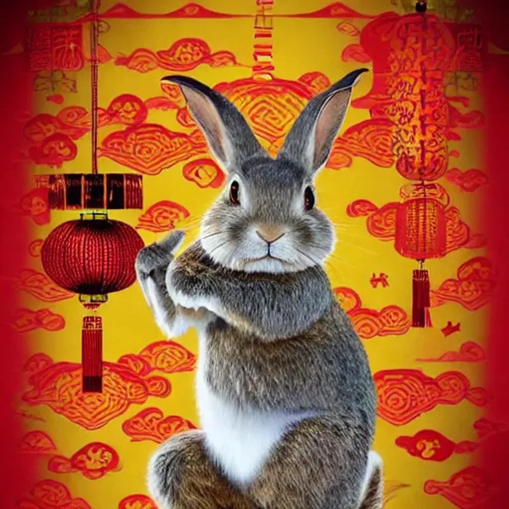Prompt: kung fu rabbit greets Chinese new year