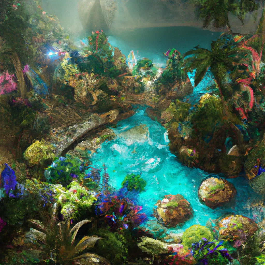 Prompt: Hyperrealistic Garden of Paradise, the last remaining nature area in the virus-spread decaying world, helicopter view, digital art, 3D, blender and unreal engine 5 rendered, Rays of Shimmering Light, Cinematic Lighting, Ray Tracing Reflections, insanely detailed, trending in artstation, Cinematic, Colorful, ornate