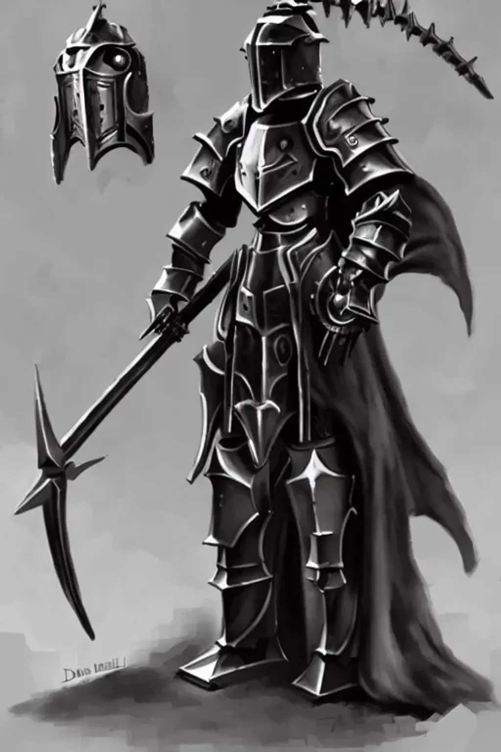 Prompt: Full Body concept Art of a  mechanical armored holy knight in the style of dark fantasy by Dave Melvin