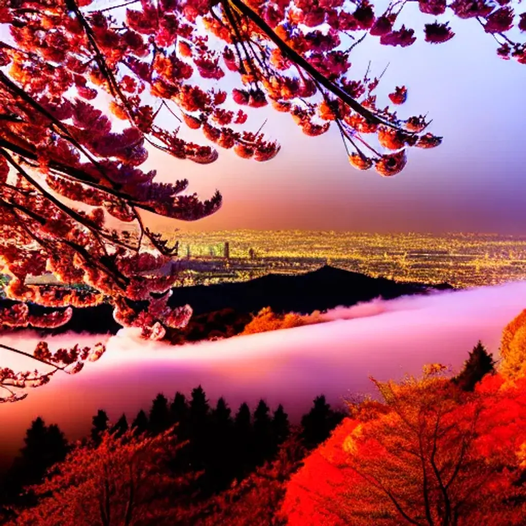 cherry-blossom-tree-in-autumn-covered-forested-hills-openart