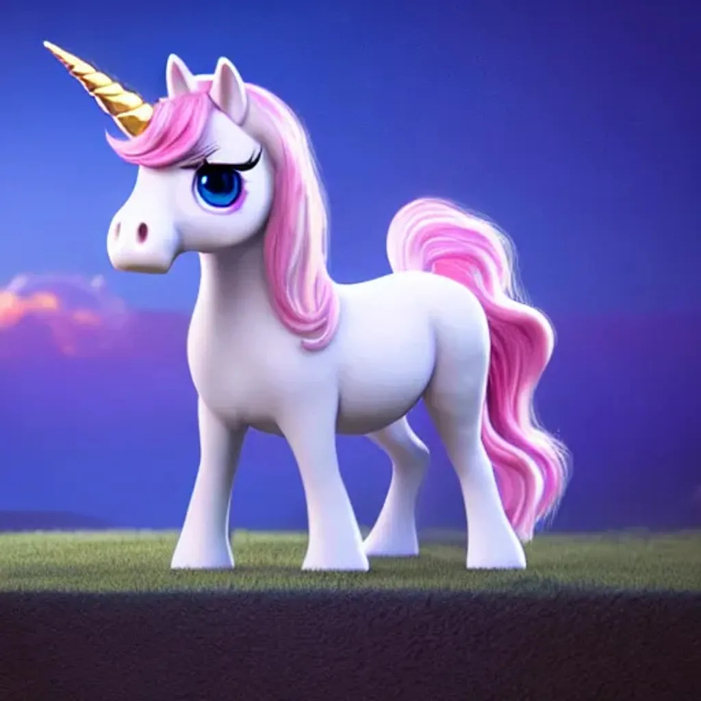 Prompt: 3d  {unicorn}, long flowing mane,  cute and adorable, cute big circular reflective eyes, long fuzzy fur, Pixar render, unreal engine cinematic smooth, intricate detail, cinematic