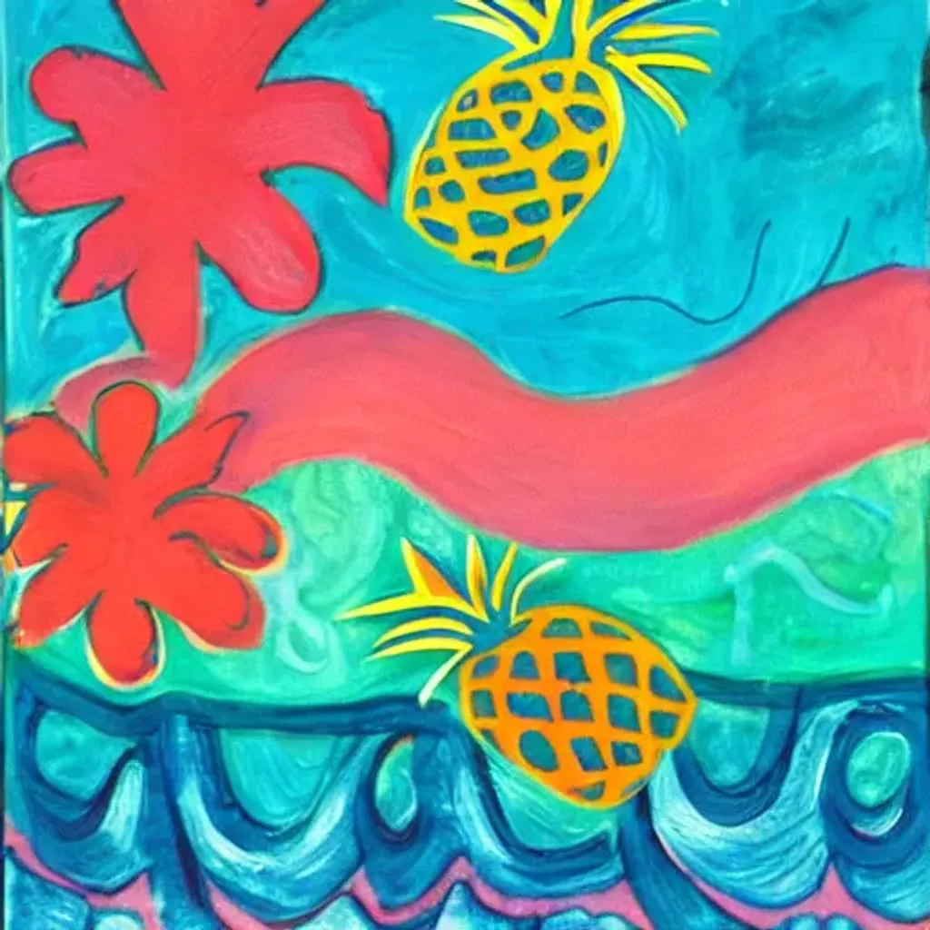 Prompt: Orange Flare, Squiggly Lines, OCeaN, Pineapple, Flowers, Pink Layering. Original Composition No. 39.