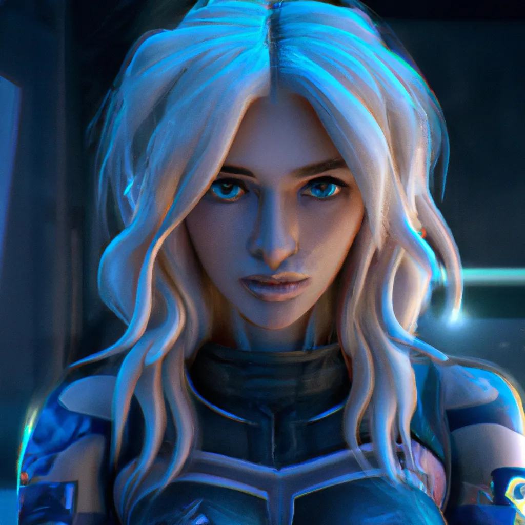 Prompt: Young Australian woman with blonde hair and blue eyes, 5 feet 7 inches tall, weighs 121 pounds. Fortnite character model, Unreal engine, Ray Tracing, close up, face, profile view, High resolution, character concept model, Unity, z brush,  photorealism, cyberpunk, high fashion, dynamic pose, composition, hyper Stylized, fashion photography 8k, cinematic, harsh highlights, rim lighting, neon palette, color theory, vogue, Versace, dramatic