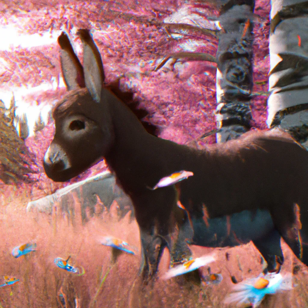 Prompt: a cute fuzzy donkey, adorable, in a field of flowers, birch trees, anime, animated, animation, scenic, beautiful, soft light, gold and pink light, key visual, digital Art, perfect composition, beautiful detailed intricate insanely detailed octane render trending on artstation, 8 k artistic photography, photorealistic concept art, soft natural volumetric cinematic perfect light, chiaroscuro, award - winning photograph, masterpiece, oil on canvas, raphael, caravaggio, greg rutkowski, beeple, beksinski, giger