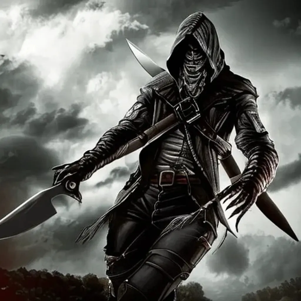 Assassin, blade, dark, fantasy, killer, person, weapon icon