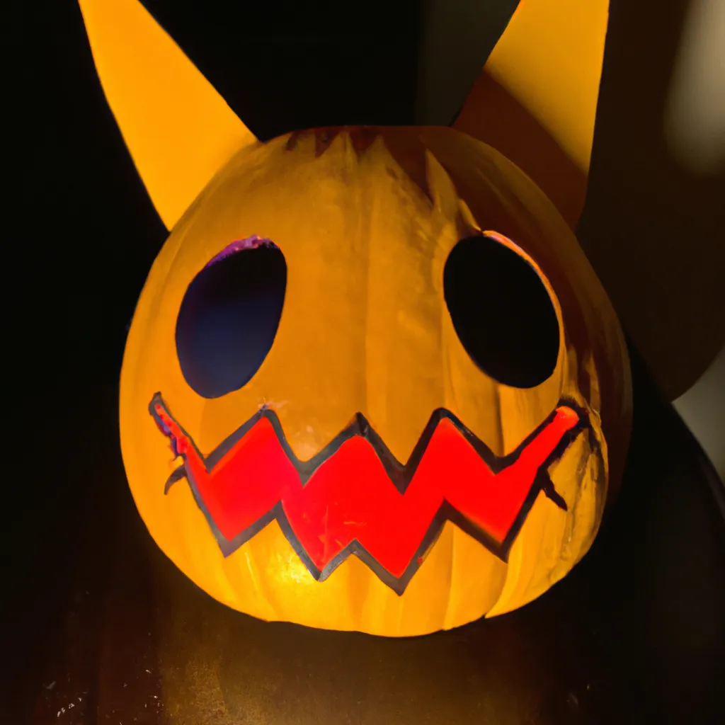 Prompt: Pikachu jack-o'-lantern, cute spooky, award-winning photo