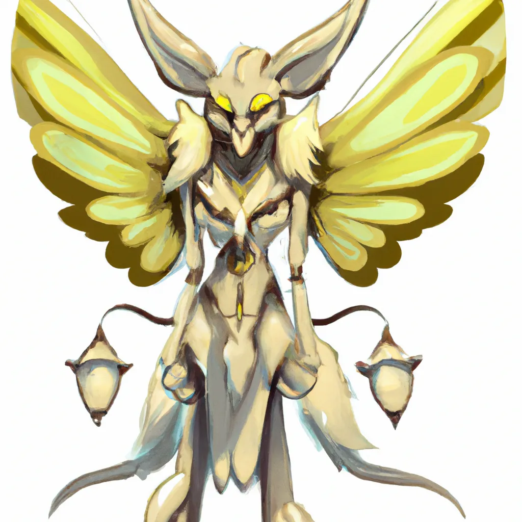 Prompt: Strong large Anthro warrior beast monster Demon moth luminoth, female