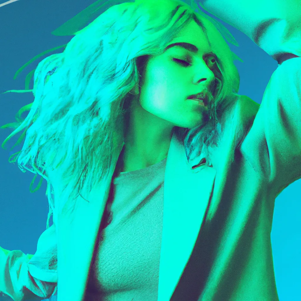 Prompt: detailed digital concept art, film grain, beautiful woman, aqua wavy hair, wearing 80's blazer, detailed, 8k, perfectly shaded, triadic colors, synthwave background, neon, dynamic
