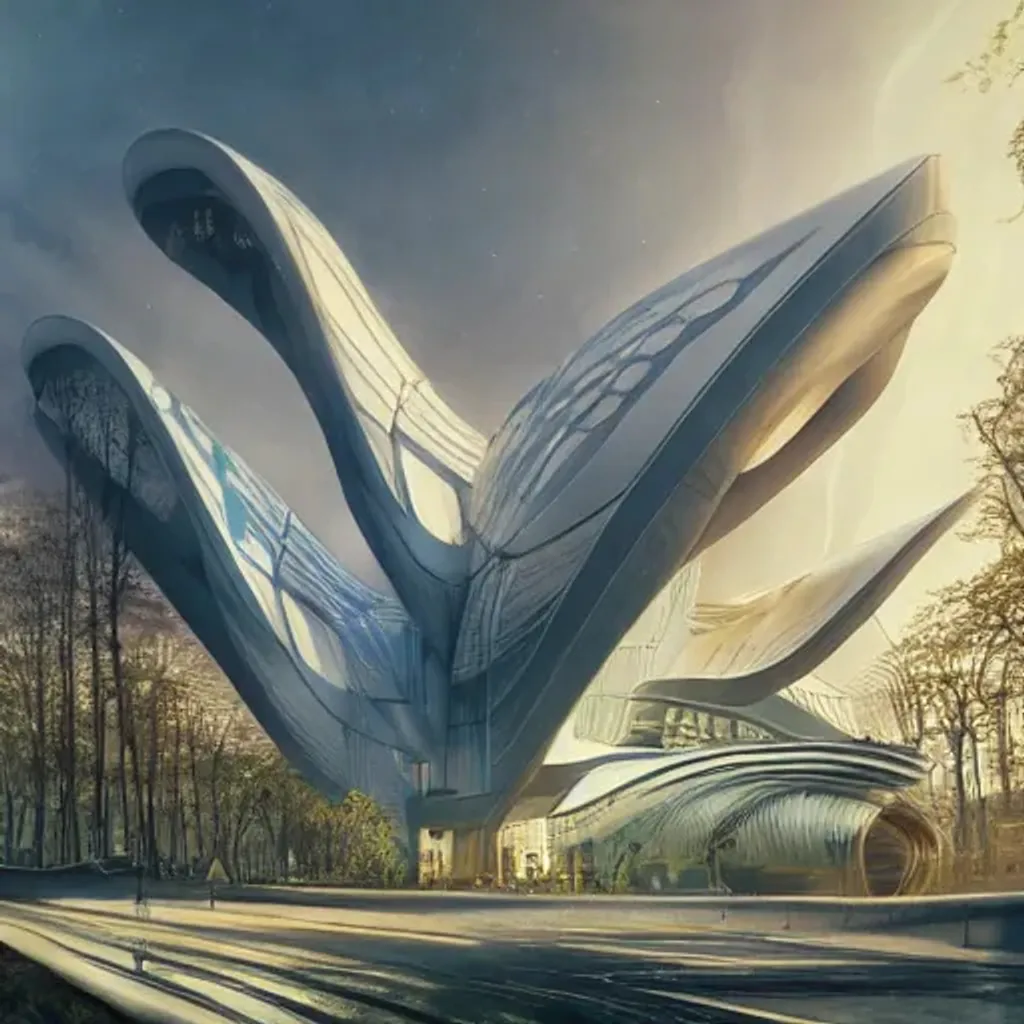 exterior shot of utopian architecture building with... | OpenArt