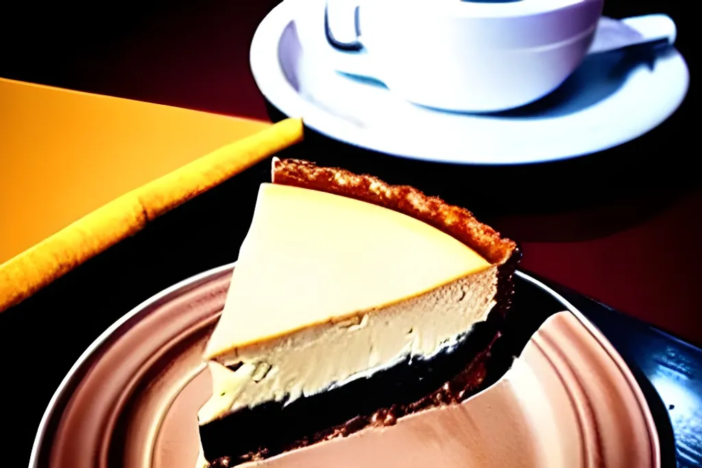 Prompt: One huge tall slice of newyorkstyle  cheesecake with coffee served on a diner counter with a cup of coffee, fit in frame realistic photorealism color polaroid color rich colors appetizing textures magazine color photo print style