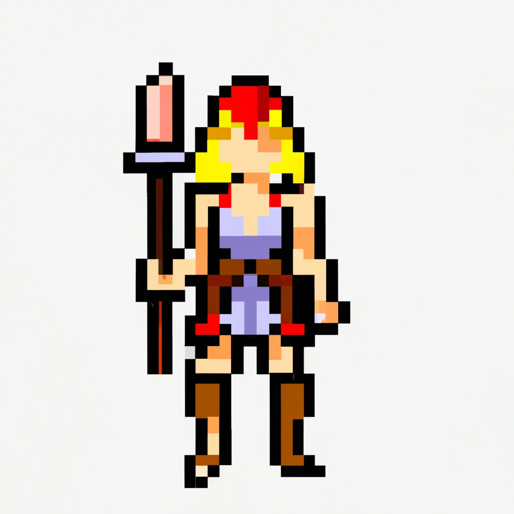 Prompt: A pixel art of a female warrior