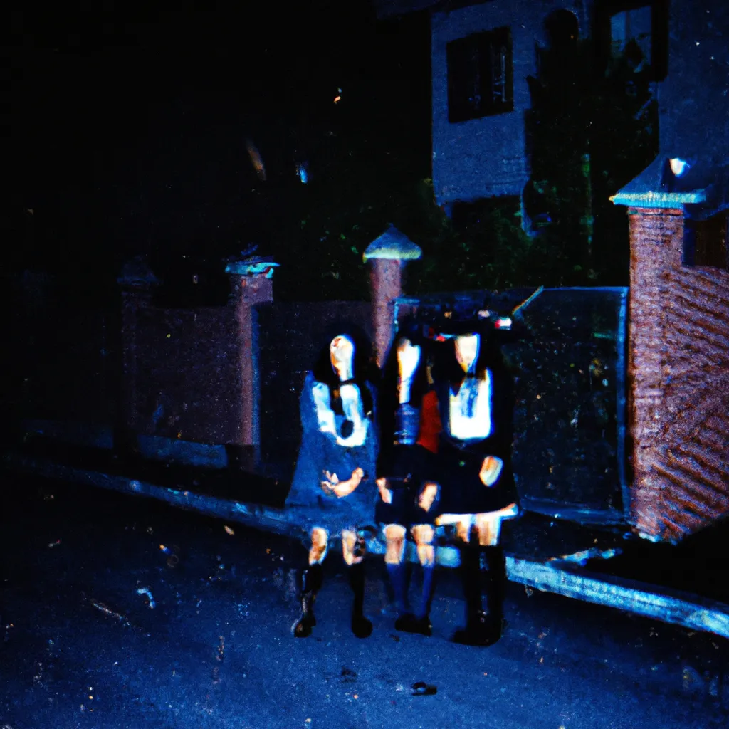 Prompt: 1993 disposable camera photograph of real witches in a abandoned japanese city at night