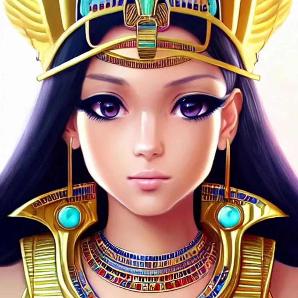 Prompt: Closeup face portrait of a beautiful female egyptian queen, blonde hair, cleopatra headdress, smooth soft skin, big dreamy eyes, beautiful intricate jeweled hair, symmetrical, anime wide eyes, soft lighting, detailed face, by makoto shinkai, stanley artgerm lau, wlop, rossdraws, boris, sorayama, concept art, digital painting, looking into camera, straight on, 4k, hyperrealistic