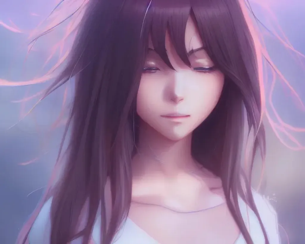 Prompt: Closeup face portrait of an Asian anime girl, smooth soft skin, big dreamy eyes, beautiful intricate colored hair, symmetrical, anime wide eyes, soft lighting, detailed face, by makoto shinkai, stanley artgerm lau, wlop, rossdraws, concept art, digital painting, looking into camera