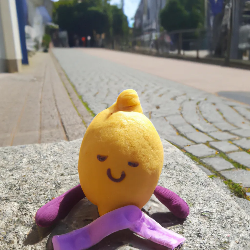 Prompt: A cute kawaii lemon plushie on a German Steets