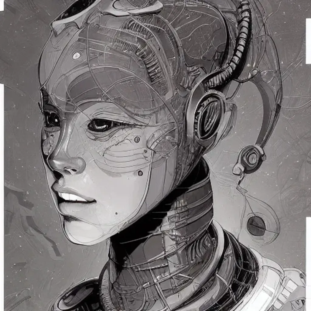 Prompt: a study of cell shaded protrait of female robot highly detailed and intricate, llustration, post grunge, concept art by josan gonzales and wlop, by james jean, Victo ngai, David Rubín, Mike Mignola, Laurie Greasley, highly detailed, sharp focus, alien, Trending on Artstation, HQ, deviantart, art by artgem