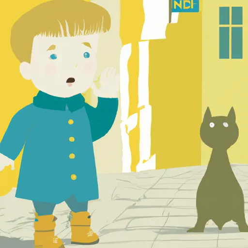 Prompt: Little boy talking to cat from across the street, in the style of adventures of tintin, whimsical