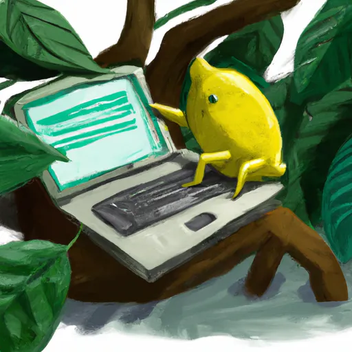 Prompt: Lemon studying by computer in the jungle