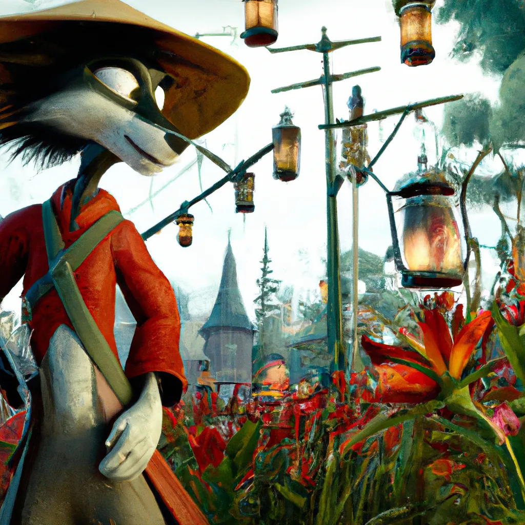 Prompt: Disney,Pixar,4K,Cinematic movie still,In Ukiyo-e styled fantasy land,masterpiece ultra realistic illustration of chic protagonist anthropomorphic fox in pirate attire facing towards the camera with swagger and a cool pose,red spider lilies ,lanterns,dramatic,cinematic,unreal engine 5,octane,character portrait, trending on art station,award winning,