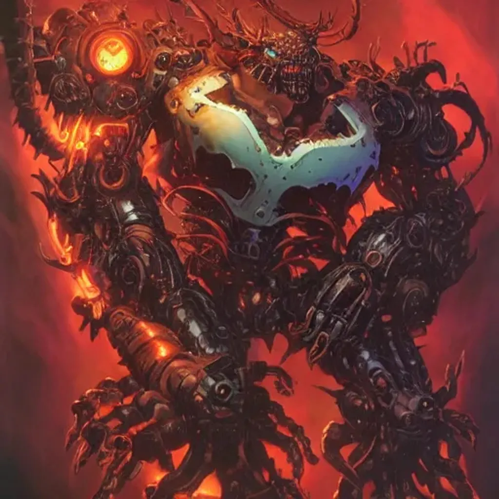 Prompt: Robotic Diablo, by Alex Horley, by Joe Madureira