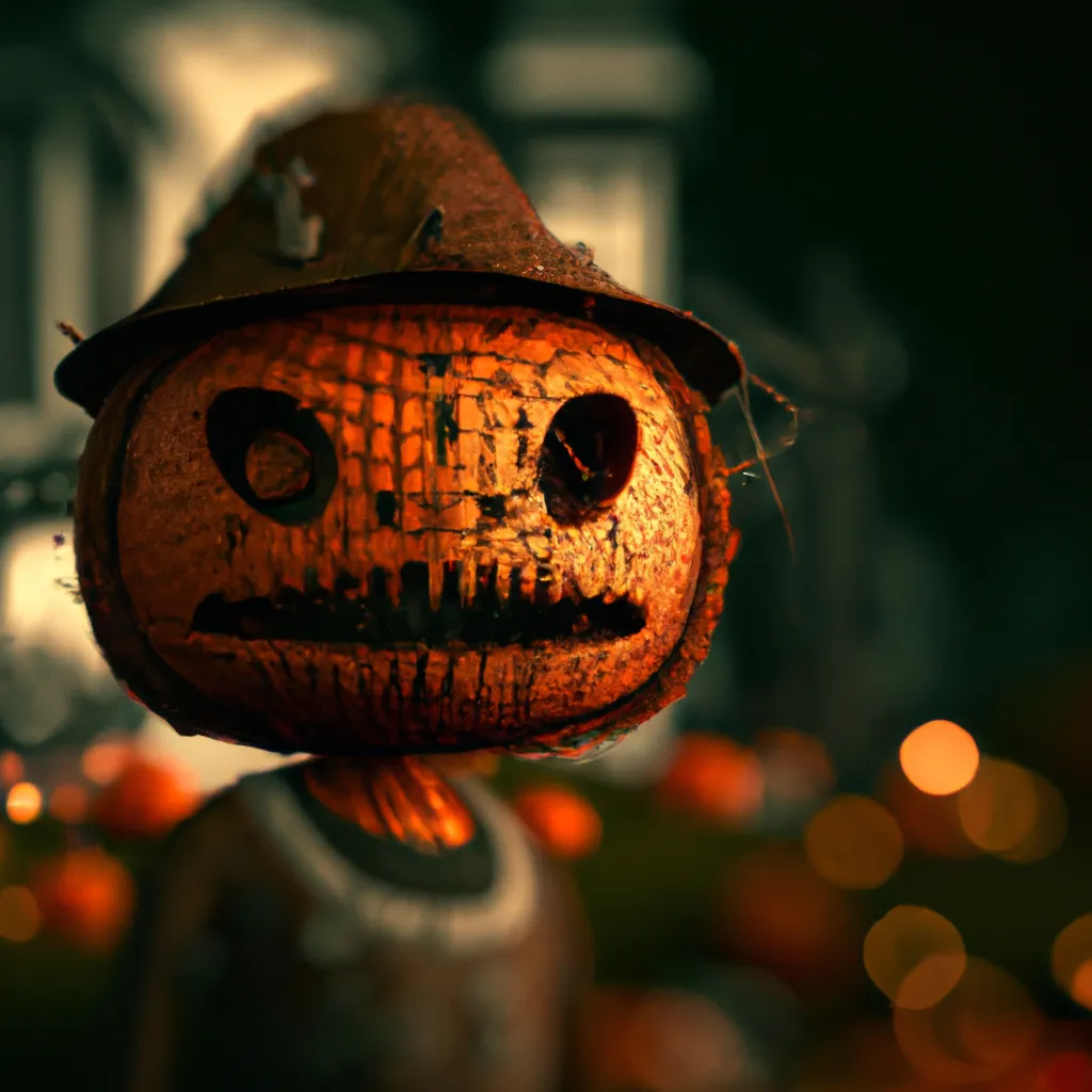 Prompt: Jack o' lantern dominion. tilt-shift lens, immersive 8k fractaly character artwork, high dynamic range, slow sutter speed, crispness all around everything, spiritual bubbly ripped knitted shards render by Niebulock on deviantstation